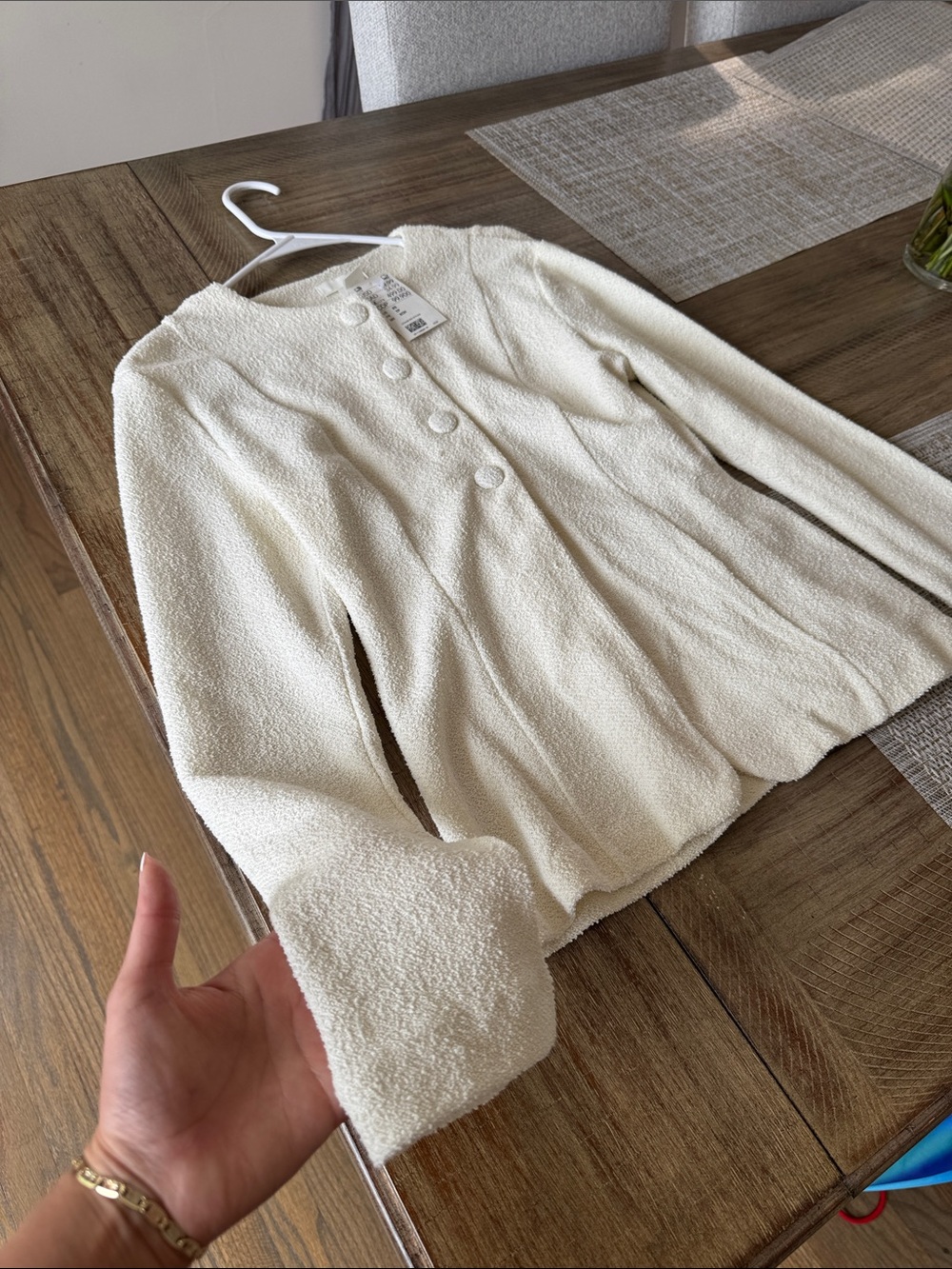 H&M Cream Textured Button-Front Women's Jacket - Picture 3 of 4